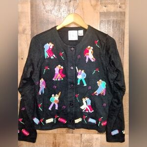 Michael Simon Vintage Dancing Music Notes Black Button Up Long Sleeve Shirt